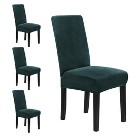 MOSAYT Velvet Dining Chair Covers Set of 4 - Stretch Slipcovers with Thick Removable Fabric for Parsons Chairs, Washable Seat Protectors for Kitchen, Banquet & Home Decor, Dark Teal