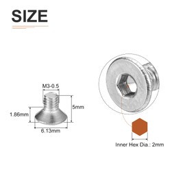 DTGN M3-0.5 x 5mm Flat Head Socket Cap Screws, 50 Pack 304 Stainless Steel Hex Socket Flat Head Screws, Full Thread, Countersunk Bolts