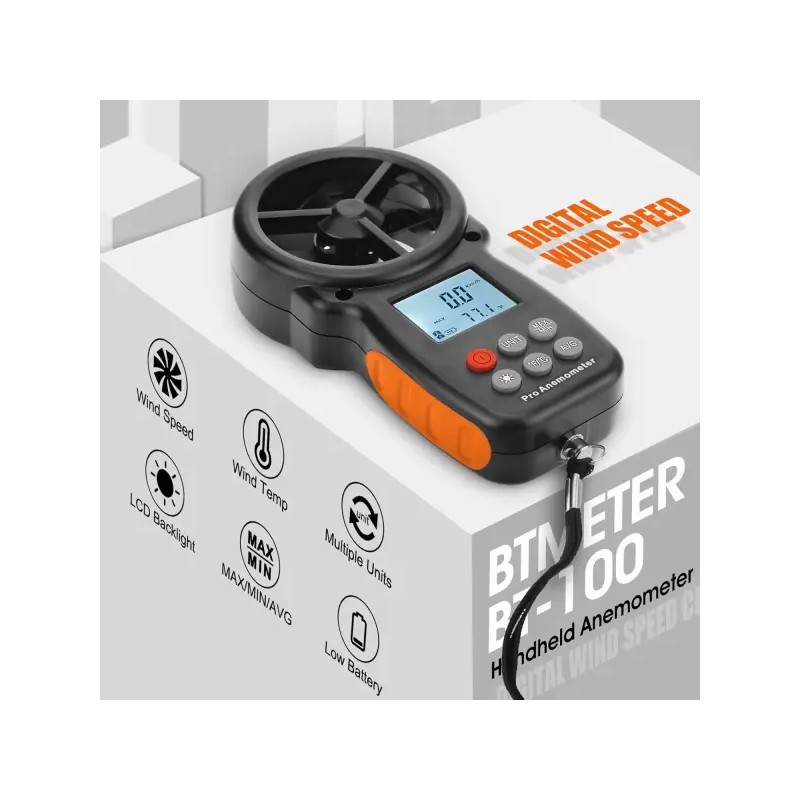 BTMETER BT-100 휴대용 풍속계 디지털 풍속 CFM 미터 게이지 공기