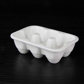 Cabilock Ceramic 6 Cup Egg Holder Half Dozen White Porcelain Tray Organizer for Refrigerator Storage Container Keeper