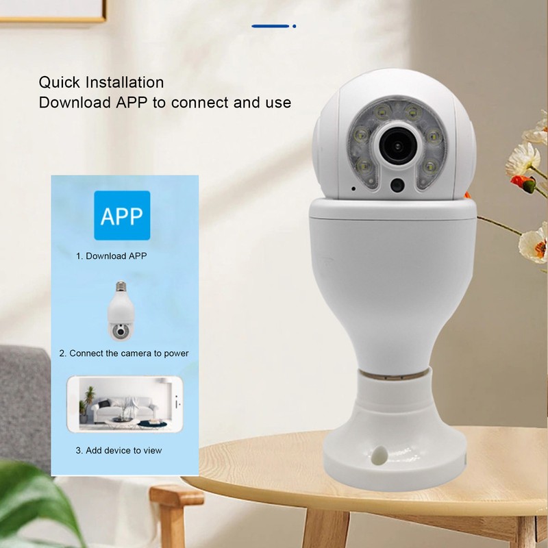 WiFi Security Camera 1080P Night Vision Motion Detection E27 Screw