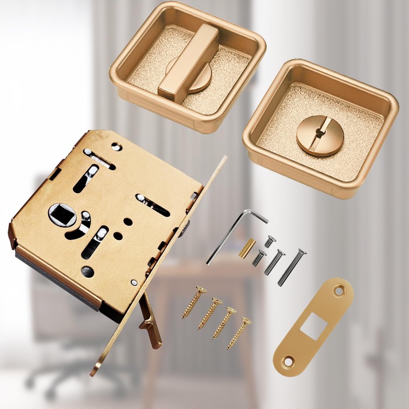 Pocket Door Lock Hardware with Pull, Recessed Handle Latch,Invisible Sliding