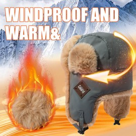 CLAPE Trapper Hat Warm Faux Fur Ushanka Hat with Ear Flaps Windproof Waterproof Hunting Ski Russian Winter Hats for Men Women