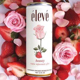 élevé élevé - Adaptogen Infused Sparkling Water - Beauty - Strawberry Rose (12 Pack) - Renew, Rejuvenate, Glow - Rhodiola Rosea, Milk Thistle - Organic Flavors, No Sugar or Sweeteners, Low Carbonation (12 oz Cans)