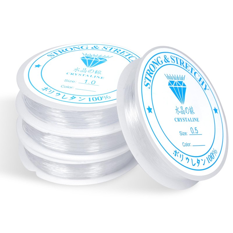 AUAUY 4 Rolls Elastic String for Bracelets, 0.5mm 1.0mm Clear