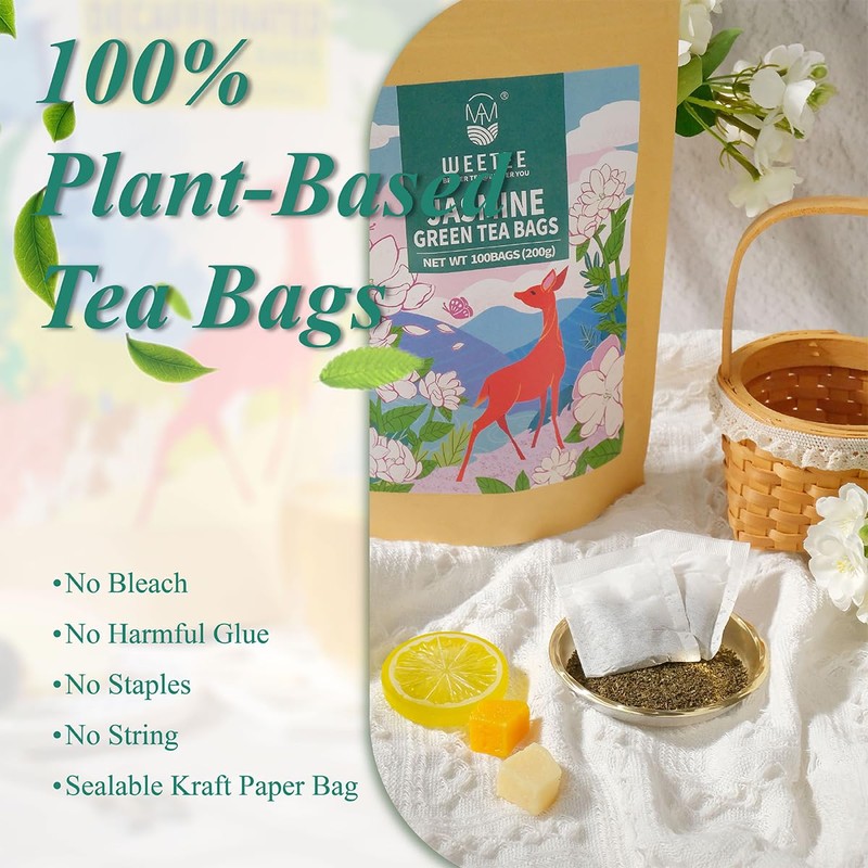 WT WEETEE Jasmine Green Tea Bags, 100 Count Jasmine Scented