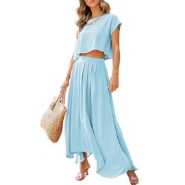Dokotoo - Vestidos de verano para mujer, 2 piezas, con cuello redondo y falda maxi, 1 azul cielo, M