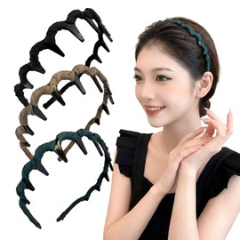 WENJESO Women's Wave Headband, High Top, Face Wash, Teeth, Fabric, Anti-Slip, Hair Clip, Set of 3, Made in Japan Exclusive - 3P