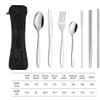 AlepTau Portable Travel Utensils Silver Set Reusable Silverware with Case