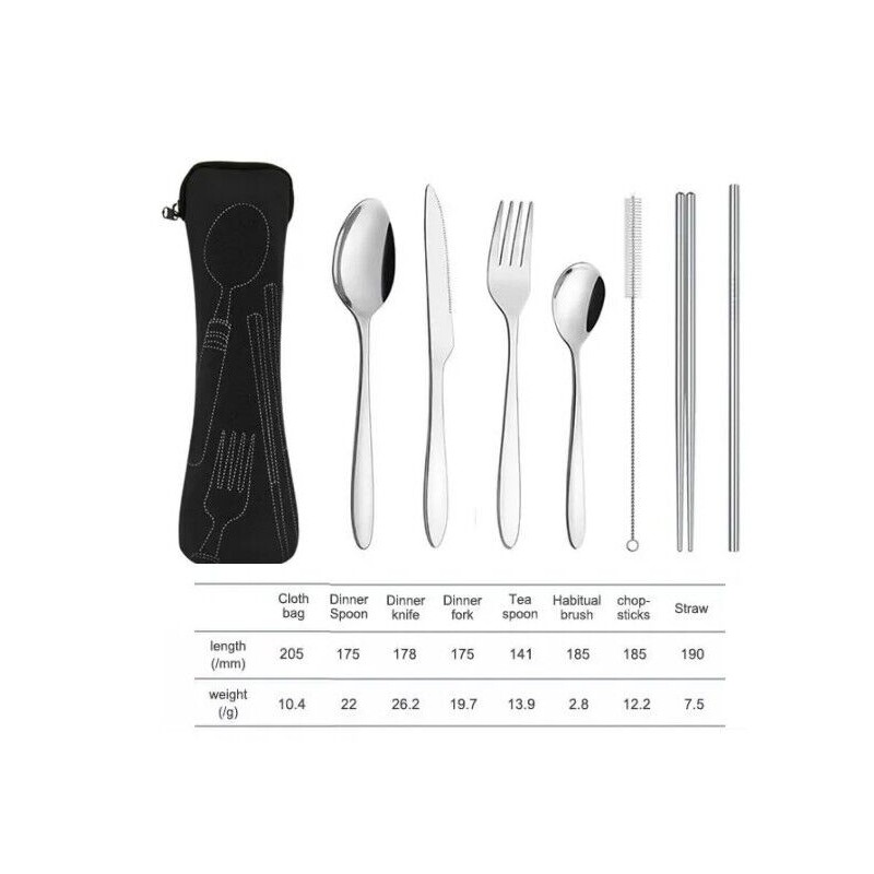 AlepTau Portable Travel Utensils Silver Set Reusable Silverware with Case