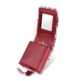 Cockatoo Lipstick Case Mini Wallet organizer Box with Mirror, Genuine Leather Double Lipstick Case Holder Cosmetic Storages as Ladies Gift