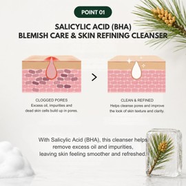 BIOLEE - Espuma limpiadora de polen de pino BHA, ácido salicílico para limpieza profunda de poros del acné (4.06 fl oz)