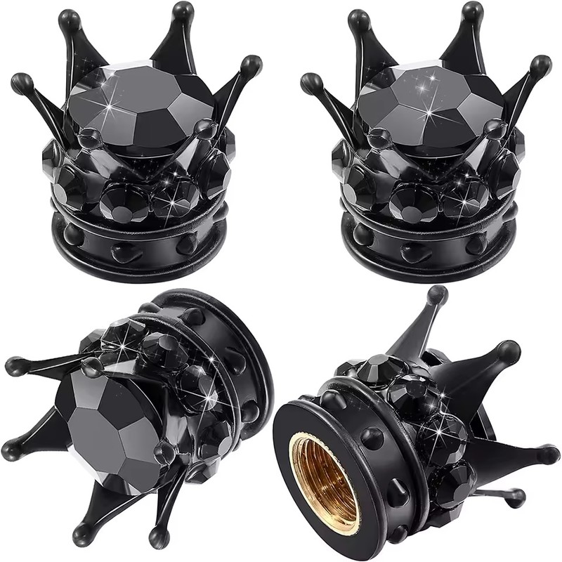 4-Piece Crown Rhinestone Tire Valve Stem Caps