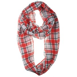 VIVIAN & VINCENT Soft Light Weight Christmas Holiday Plaid Tartan Sheer Infinity Scarf Red