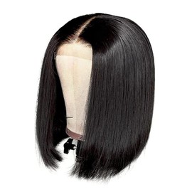 Women's Wigs, 10inch Short Straight Bob Wig Without Bangs, Natural Looking Synthetic Glueless Lace Front Hair Wigs, Heat Resistant Faux Hair for Women Girls Pre Plucked 180% Density (Brown)