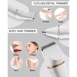 AREYZIN Bikini Trimmer for Women Painless Electric Razor for Women,3 in 1 Pubic Hair Trimmer for Women,USB Recharge Dock,Replaceable Ceramic Blade Heads,IPX7,Body Hair Trimmer,White