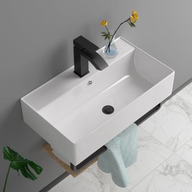 Lofeyo Vessel Sink 21"x12" Rectangle Vessel Sink With Black Faucet And Black Drain Combo Bowl Sink Bathroom Vessel Sink Wall Mounted Rectangular White Farmhouse Lavatory Vanity Sink Basin