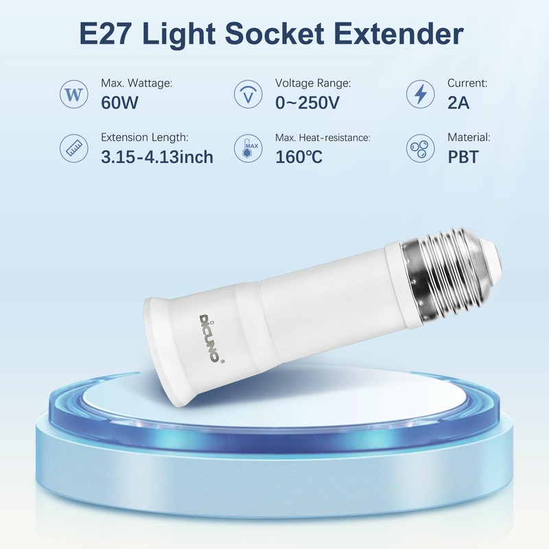 DiCUNO E27 Lamp Socket Adapter, Adjustable Lamp Extension, Flexible Socket