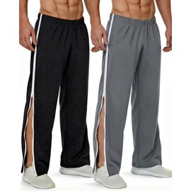 Wovnet 2 Pack Men Tear Away Pant for Surgery with Zipper Black，Dark Gray S