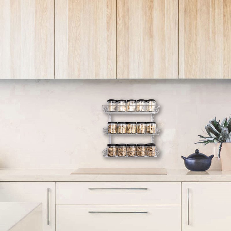 SWOMMOLY Adjustable Wall Mount Spice Rack, 3-Tier Dual-use (Multi-use) Organizer,