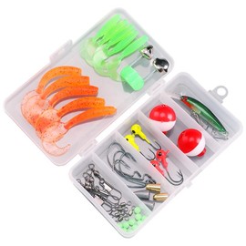FOLANDO 46PCS Fishing Lure Kit, Mixed Fishing Lures Hook Fishing Accessories Kit Spinners, Soft Lures, Fishing Bait, Plastic Worms, Hooks, Weights for Freshwater Saltwater