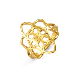 Amaxer Celtic Knot Flower Ring for Women Stainless Steel Trinity Knot Trend Statement Knot Jewelry (gold, 11)