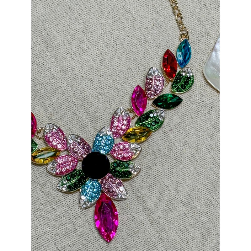 MMonesu Women Jewelry Set Rhinestone Colorful Crystal leaf shape Statement