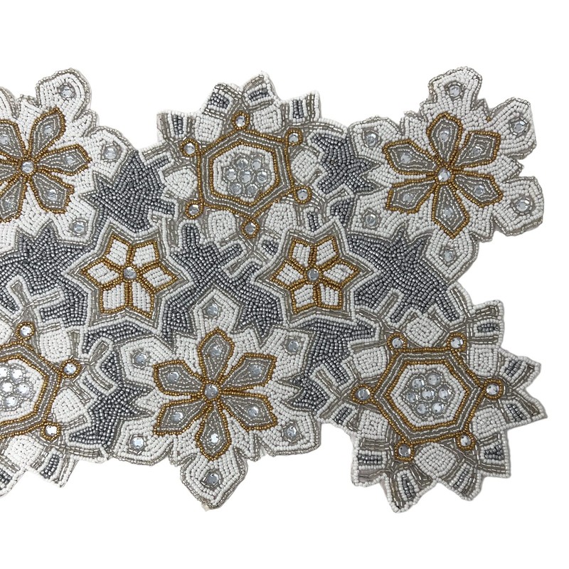 Northeast Home Goods Silver White and Gold Snowflake Beaded Table