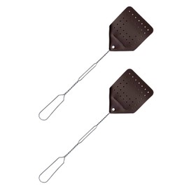 Hope Woodworking Leather Fly Swatter Set (2 Pack) – 17” Amish-Made Fly Swat w/Real Leather Paddle – Fly Swatters Multi Pack w/Metal Handle – Bug Swatter, Mosquito Swatter, Wasp Swatter (Chocolate)