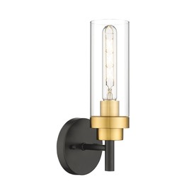 Emak Black and Gold Sconces Wall Lighting, Modern Vanity Lights with Clear Glass Shade, Wall Sconce for Bathroom, Bedroom, Living Room, Hallway, WS085-BKBGD
