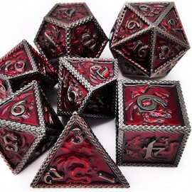 HAOMEJA メタルダイスセット 7匹のドラゴン 多面体ダイス DND ダイス D&D ダンジョンズ&ドラゴンに適用(ブラック ダークレッド)