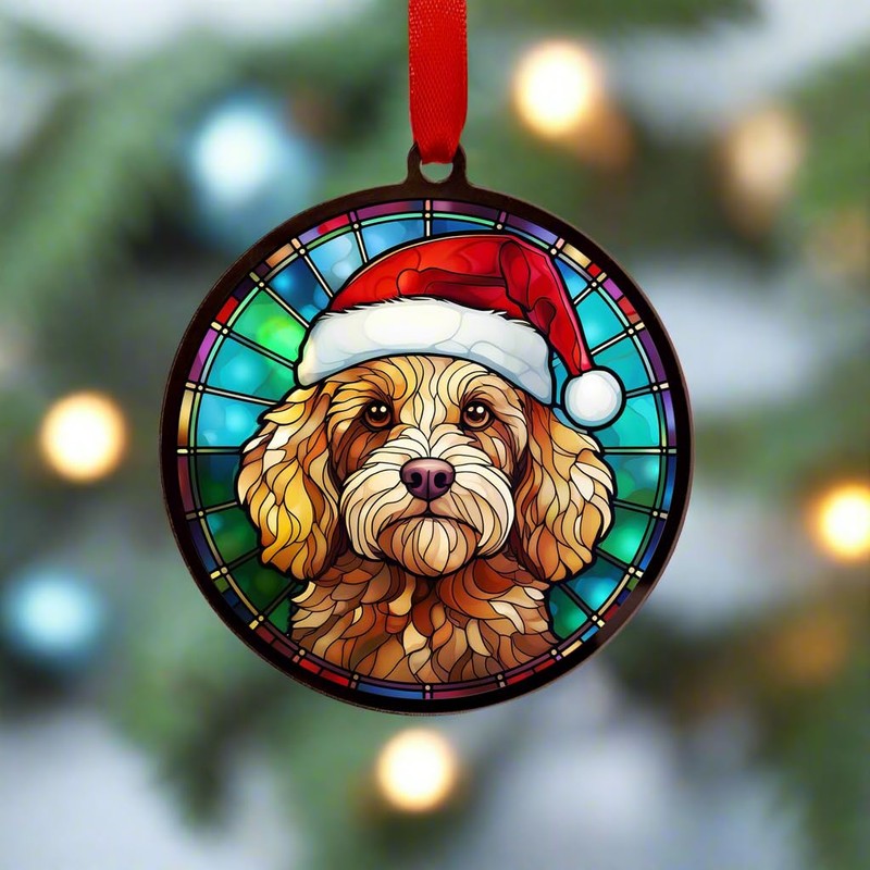 Image Industry Cockapoo Golden in Santa Hat Suncatcher Decoration -