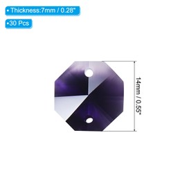 PATIKIL K9 Crystal Octagon Beads 2 Holes Pendants, 30 Pack 14mm Chandelier Prisms Parts Ornaments Hanging Beads for DIY Arts Crafts Decoration, Dark Purple