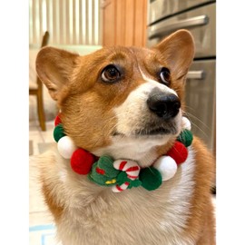Lionheart glory Christmas Collar Pom-Pom Plush Ball Collar for Small Dogs Pet Christmas Costume Soft Funny Dog Collar Xmas Party Accessories Headgear