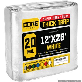 Core Tarps Extreme Heavy Duty 20 Mil Tarp Cover, Waterproof, UV Resistant, Rip and Tear Proof, Poly Tarpaulin with Reinforced Edges for Roof, Camping, Patio, Pool, Boat (White 12′ X 25′)