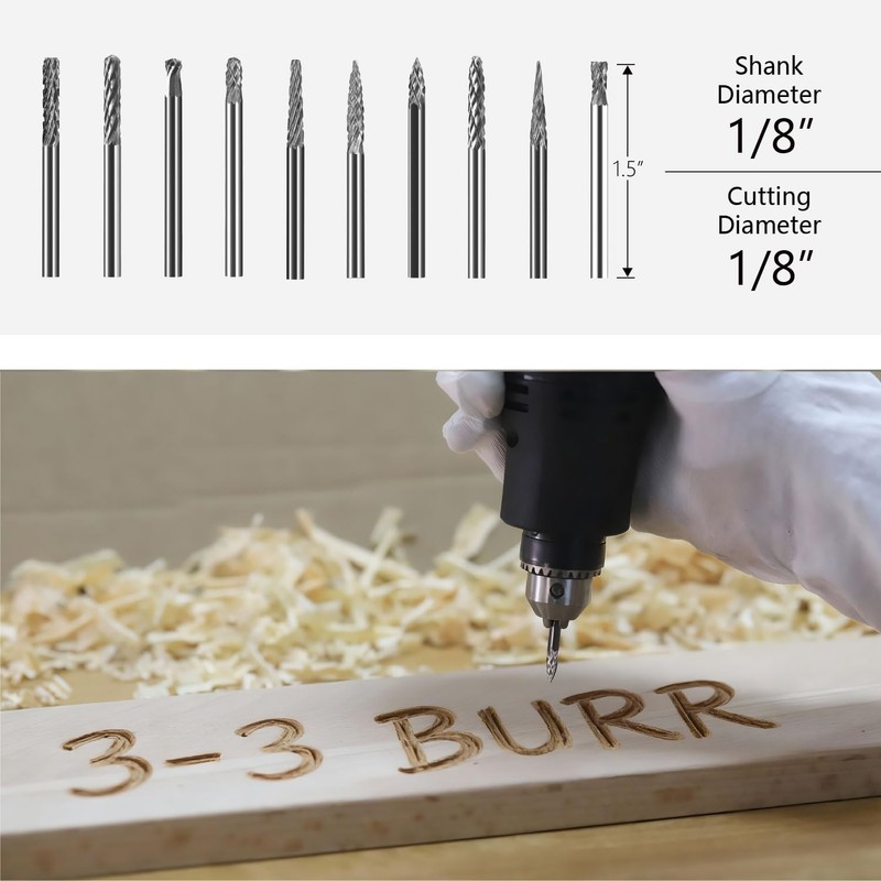 Mini Carbide Burrs Set 1/8’’ Shank Solid Tungsten Carbide Burrs
