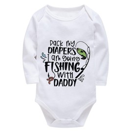 WOOYONGING Pack My Diapers I'm Going Fishing with My Daddy Cute Baby Bodysuit Long Sleeve Romper Romper Unisex 6 Month