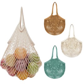 Eowppue Pack of 3 Shopping Net Fruit Vegetable Large Net Bag Tote Bag Reusable Shopping Bag Net Foldable Mesh Bag Portable Mesh Bag Cotton Shopping Net Bag for Shopping Market