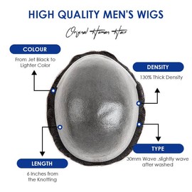 Ehairc Toupee Hair for Men 0.1mm Poly Skin Human Hair Men's Toupee Durable PU Toupee Hair System for Men Base Size 8x10 Inch 130% Density mens wig Hairpieces（5）