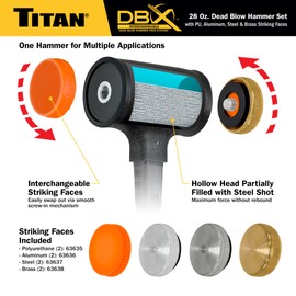 Titan DBX 63634 28oz Dead Blow Hammer Set with Interchangeable Polyurethane, Steel, Aluminum, & Brass Striking Faces, Rebound Resistant, 14" Shock Absorbing Fiberglass Handle with Textured Grip