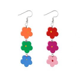 Colorful Flowers Dangle Earrings, Lovely Wooden Flower Drop Earrings for Women Boho Style Vacation Jewelry