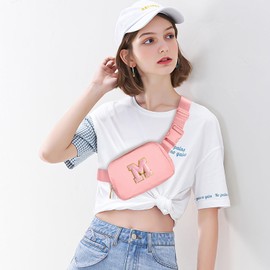 Gitus Belt Bag Fanny Pack Crossbody Bags with Initial Letter Patch Cute Stuff Birthday Gifts for Teenager Girls Trendy Preppy Stuff for Teen Girls Cool Stuff for Teens, Light Pink, 7.8 x 2.4 x 5