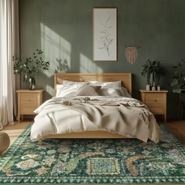 6x9 ft Area Rug, Washable Non-Slip Outdoor & Indoor Rug for Living Room, Patio, Bedroom – Boho Green Design, Perfect for Any Space, Soft & Durable