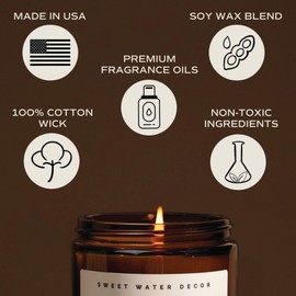Sweet Water Decor Driftwood and Mahogany Soy Candle - Fresh Lavender, Geranium, Warm Mahogany, and Earthy Wood Scented Candles for Home - 9oz Amber Jar + Metal Lid, 40+ Hour Burn Time, Made in the USA