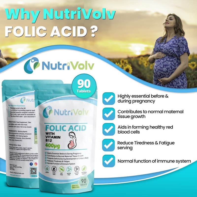Folic Acid 400µg with Vitamin B12 Supplements for Pregnancy &