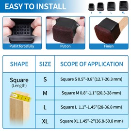 Ezprotekt Protective Caps for Chair Legs with Felt, Rubber Furniture Leg Cups, Diameter 13-20 mm Table Leg Cover, Furniture Mat for Hardwood Floors, Round, Black, (Square, Fit 0.55-0.75 Inches)