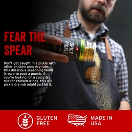 PS Seasoning Spicy Dill Pickle Wing Rub - Hot Chicken Dry Rub with Vinegar, Red Pepper, Dill - Spicy & Tangy Chicken Wing Seasoning Dust for Poultry, Turkey, Fries, Popcorn, & Dips, 5oz