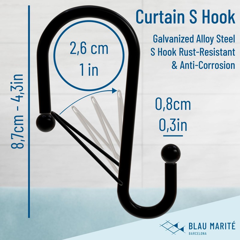 Blau Marité Set of 12 Black Metal S Hook Shower