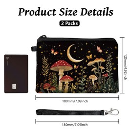 Peacoblue Original Designs Coin Purse for Women Girls Mushroom and Starry Sky 2 Packs Change Purse with Zipper, Durable and Soft Canvas Wallet Pouch for Travel, Gift
