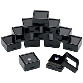 12 PCS Loose Gemstone Display Box Jewelry Box Container with Glass Top Lids for Gems, Diamond,Diameter 1.1”(Black)